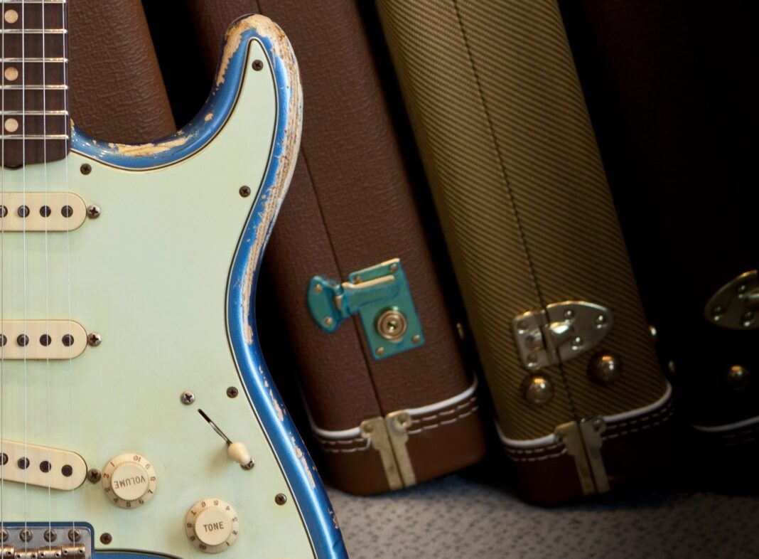 LONGLEAT, UNITED KINGDOM - OCTOBER 14: A Fender Custom Shop Team Built Heavy Relic 62 Stratocaster electric guitar, on display at Longleat House, October 14, 2010. (Photo by Philip Sowels/Guitarist Magazine/Future via Getty Images)