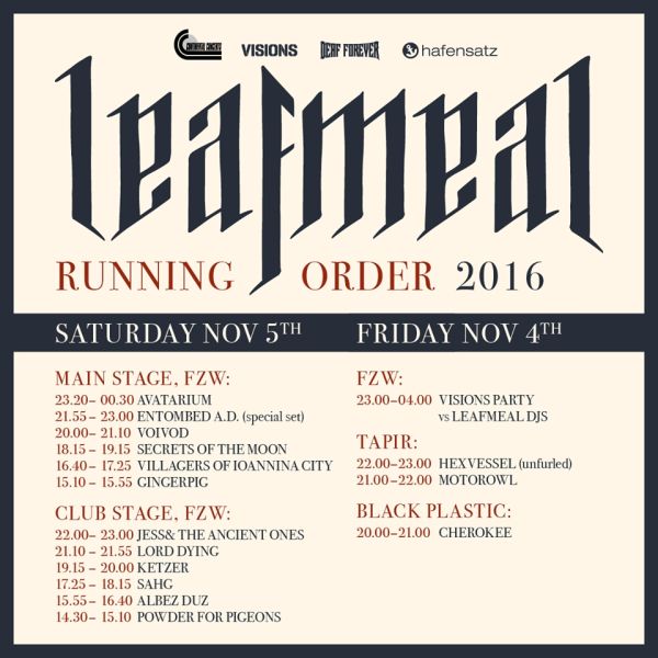 Running Order Leafmeal Festival 2016