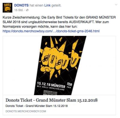 Donots FrÃ¼hbucher GMS 2018 ausverkauft