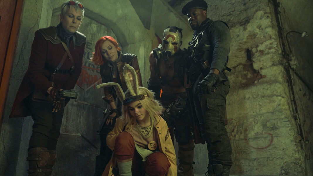 Ihre Mission schweißt sie zusammen (hinten v.l.n.r.): Tannis (Jamie Lee Curtis), Lilith (Cate Blanchett), Krieg (Florian Munteanu), Roland (Kevin Hart) & Tiny Tina (Ariana Greenblatt, vorne). (Filmstill: Leonine)