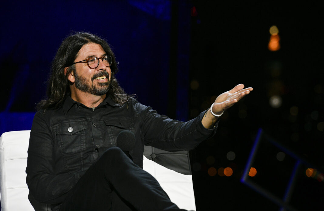 BROOKLYN, NEW YORK - OCTOBER 08: Musician Dave Grohl speaks on stage with Kelefa Sanneh during The New Yorker Festival on October 08, 2021 in Brooklyn, New York City. (Photo by Eugene Gologursky/Getty Images for The New Yorker )