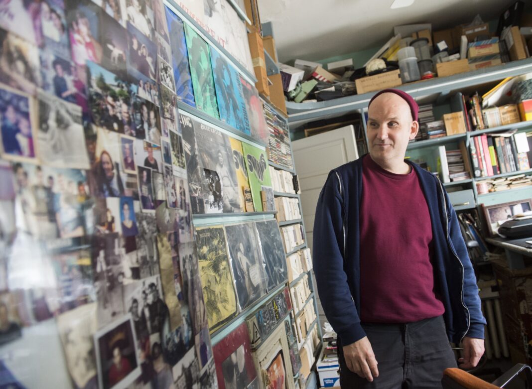 Ian MacKaye, founder of Dischord Records and former Fugazi member, speaks in his office in Arlington, Virginia, March 25, 2016. / AFP / SAUL LOEB (Photo credit should read SAUL LOEB/AFP via Getty Images)